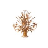 A "Hollywood Regency" gilt metal wheatsheaf ten light hanging electrolier. 80 cm diameter x 81 cm