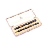 Namiki: Oriental fans Maki-e fountain pen and propelling pencil set, in original Asprey leather case