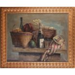 Lucius Crowell (1911-1998) American, 'Market Basket with Champagne', a large still life study, oil