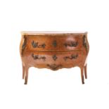 A Louis XV style parquetry cube inlaid walnut and rosewood bombe commode, 20th century, with moulded