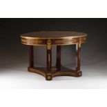 An Empire-style ormolu mounted mahogany oval center table, possibly Spanish first quarter of the