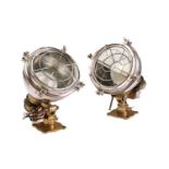 A large pair of brass and nickel-plated ship's search lamps with swivel and inclining bases 45 cm