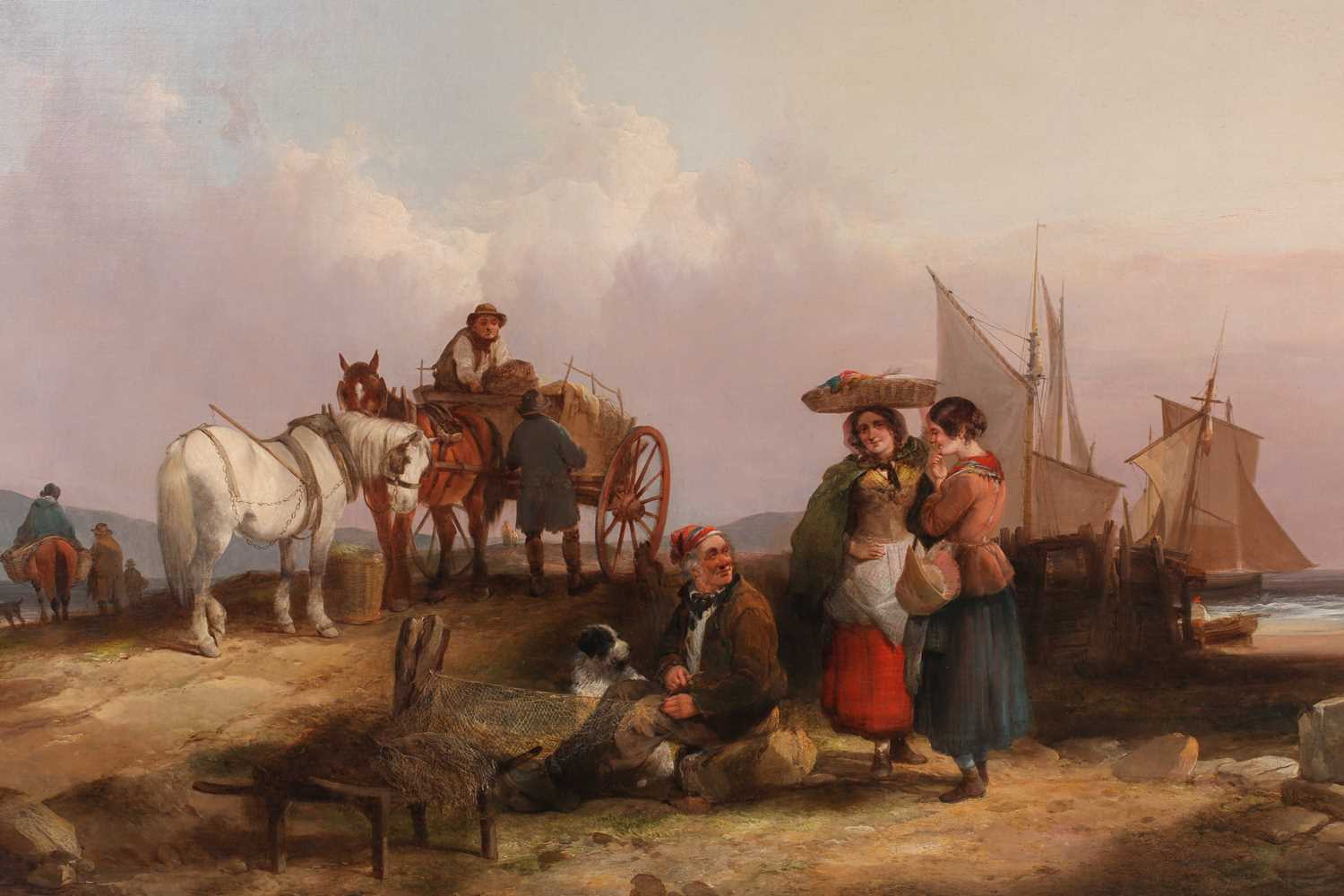 William Shayer (1787-1879) British, 'Fisherfolk on a Devonshire Beach', large oil on canvas, signed, - Image 2 of 3