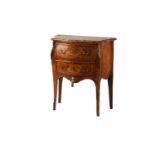 A small Louis XV style marble-topped rosewood and floral marquetry bombe commode, 19th century. With