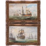 Andrew Kennedy (b.1941), HMS Victory, flanked by other ships, oil on board, signed to lower right