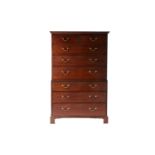 A Victorian mahogany chest on chest, with two short over seven long drawers, on bracket feet, 176 cm