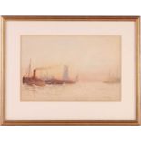 Frederick Edward Joseph Goff (1855-1931), ships at sunset, watercolour, signed to lower right