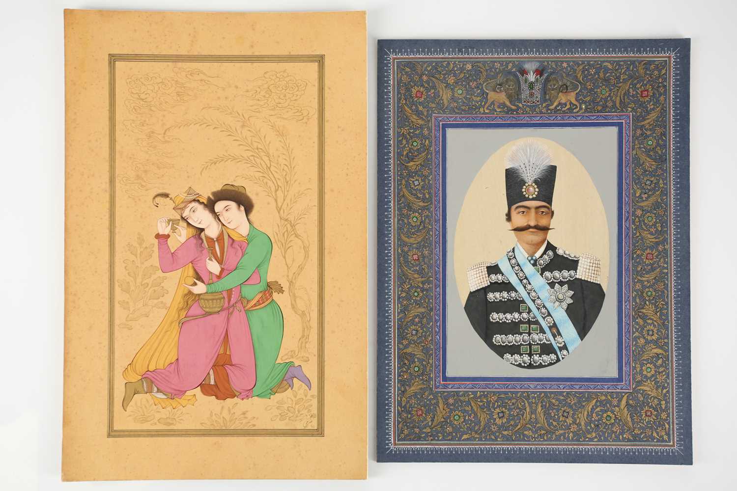 A Persian, late Qajar watercolour portrait of Ahmad Shah Qajar, Shah of Persia 1909-1925, within a