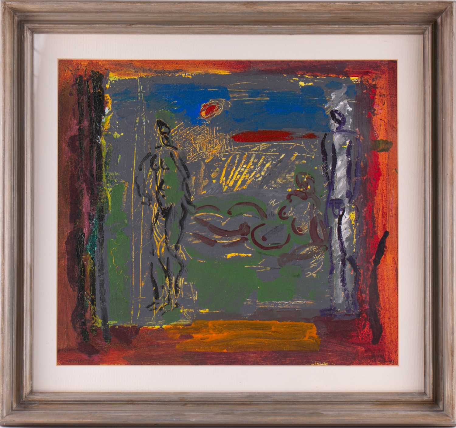 Breur Tidman (b.1939), 'Three Figures', 1994, acrylic on card, signed to lower left corner, 41 cm