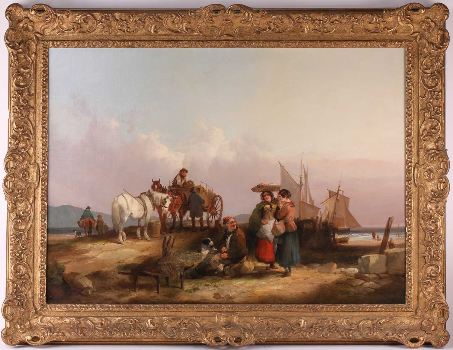 William Shayer (1787-1879) British, 'Fisherfolk on a Devonshire Beach', large oil on canvas, signed,