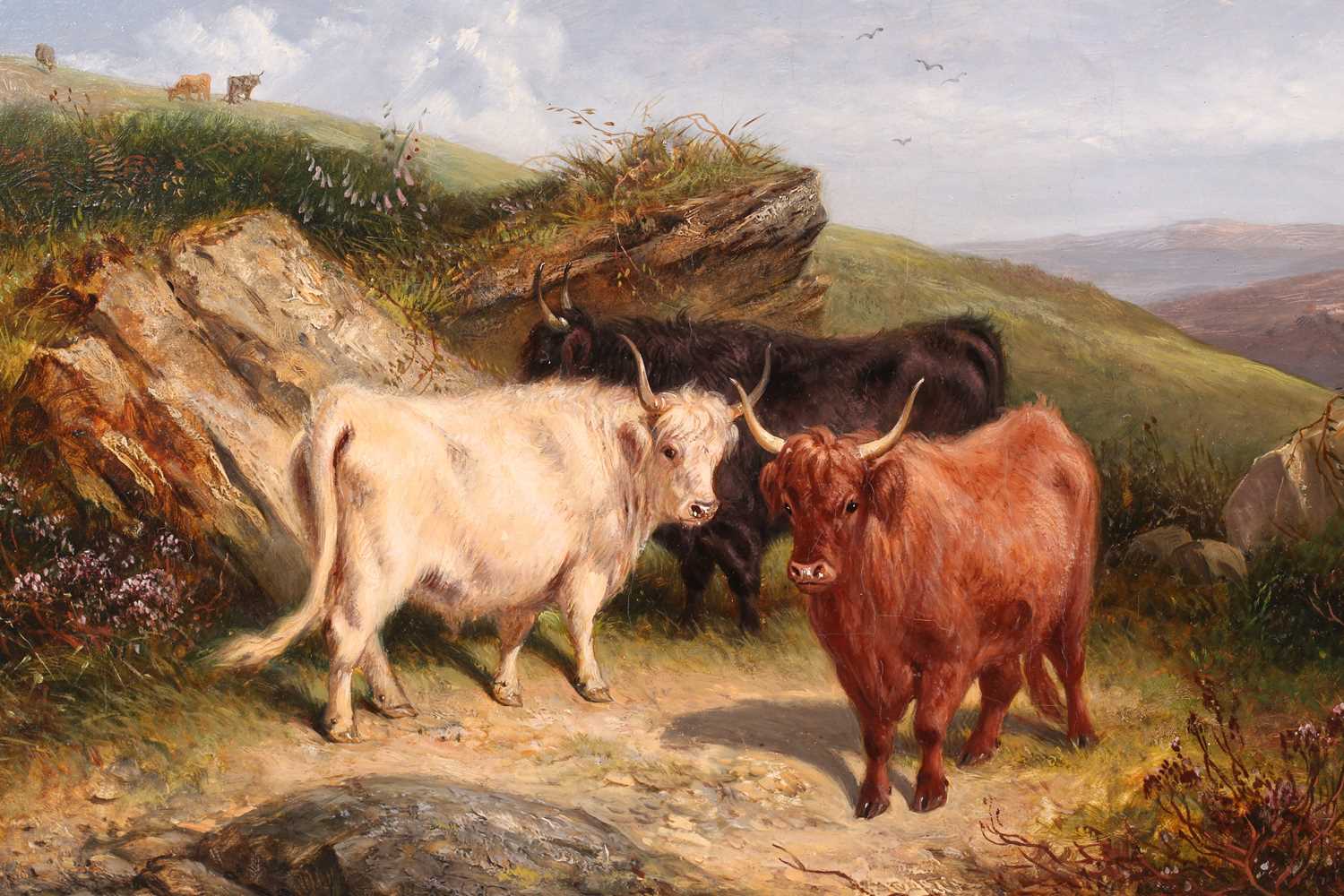 Aster Richard Chilton Corbould (c.1812-1882), Highland cattle in a landscape, oil on board, signed - Image 3 of 4