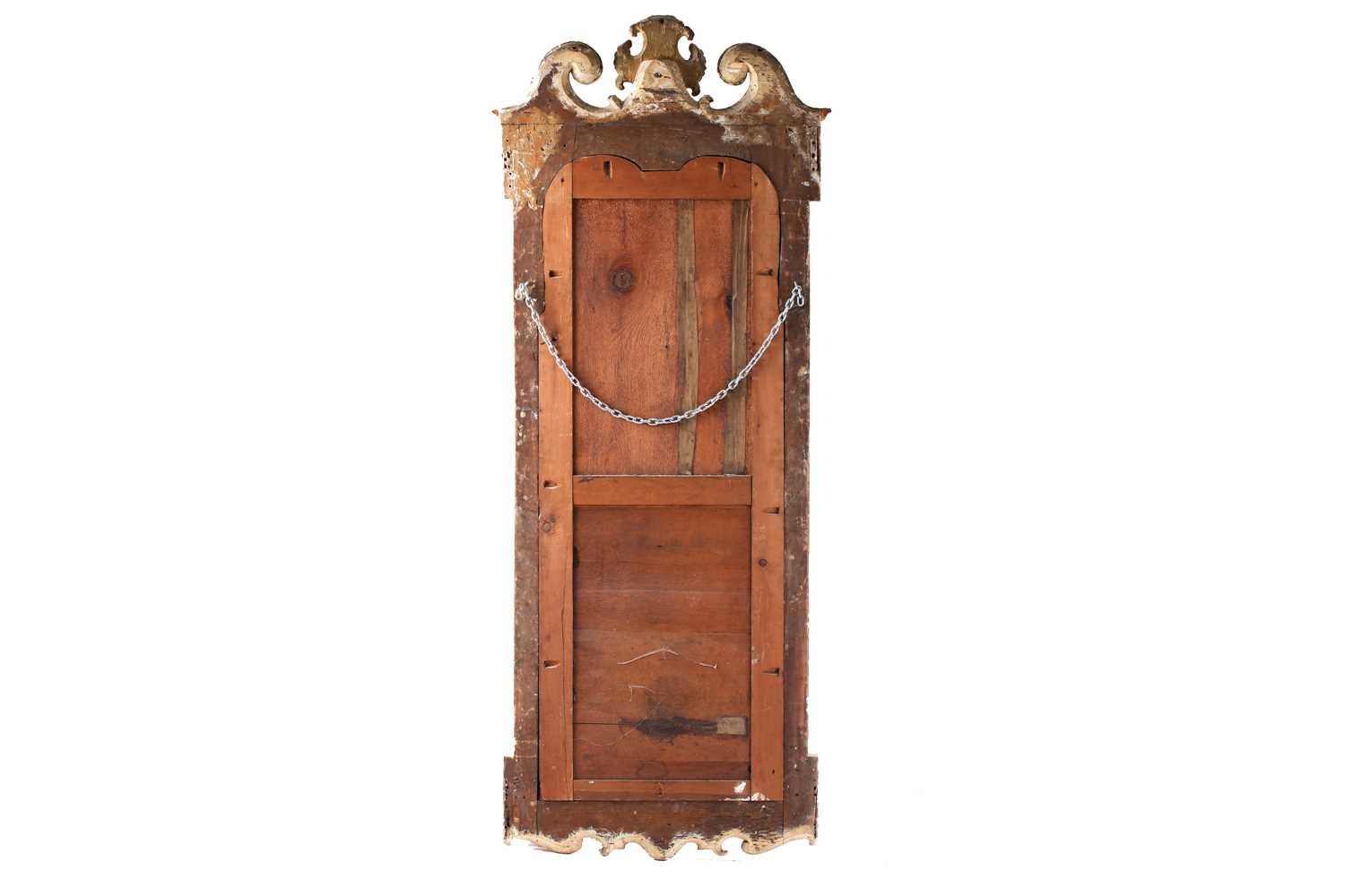 A Queen Anne carved wood and gilt gesso pier mirror with swan neck pediment and leafy mantle above a - Image 2 of 2