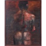 Marshall Arisman (b.1937) American, 'Tribal Portrait', male nude, oil on board, signed to lower-left