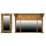 A 19th century carved wood and gilt gesso overmantle mirror the frieze moulded with the chariot of