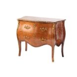 A Louis XV style parquetry cube inlaid walnut and rosewood bombe commode, 19th /20th century. With