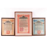A collection of three Chinese Government bonds, comprising 5% Reorganisation Gold Loan of 1913 (x