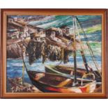 Léon Schwartz-Abrys (1905-1990) French, fishing boats in a harbour, impasto oil on board 52 cm x