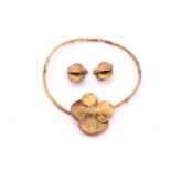 A Zolotas vermeil necklace and ear clips, consisting of a rigid gold plated necklace featuring a