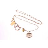 A 9ct belcher link chain with 9ct gold heart-shaped padlock, with a collection of charms and a