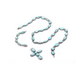 A boulder turquoise set necklace and bracelet; the substantial chain set with turquoise plaques