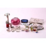 Assortment of silver and silver-plated trinkets including a modern cast silver novelty pig pin