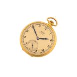 A Tissot Antimagnetique keyless wound movement, open face pocket watch, stamped 18kt gold 46mm