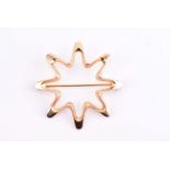 Georg Jensen - 18ct yellow gold open star brooch, stamped import marks for 1982, pattern no.1345,