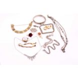 A small number of miscellaneous bracelets, earrings, necklaces, brooches and a 9ct lady's watch,