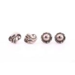 Georg Jensen - a pair of foliate scroll earrings, screw fittings, No.100, post 1945 makers marks,