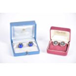 Georg Jensen - a pair of lapis lazuli cabochon earrings, screw backs, No.39B, post 1945 maker's