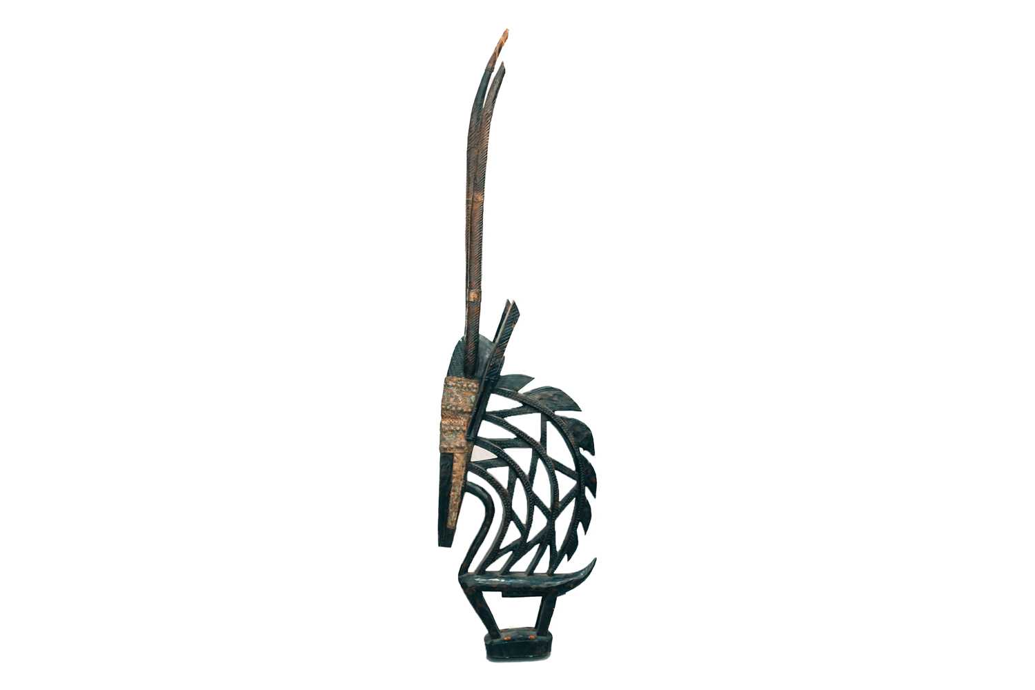 A Bambara Chiwara headdress, Mali, in the typical form of a male Roan antelope, the head with - Image 2 of 6