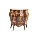 A Louis XV style marble topped Kingwood and Vernis Martin single door commode, 20th century,
