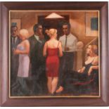 Hunter (contemporary British school), figures in an internal scene, oil on canvas, signed to lower