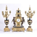 A 20th Century Louis XVI style clock garniture set by the Imperial clock company of Italy, the set