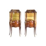 A pair of French Louis XV style floral marquetry and rosewood bombe form escritoire vitrines,