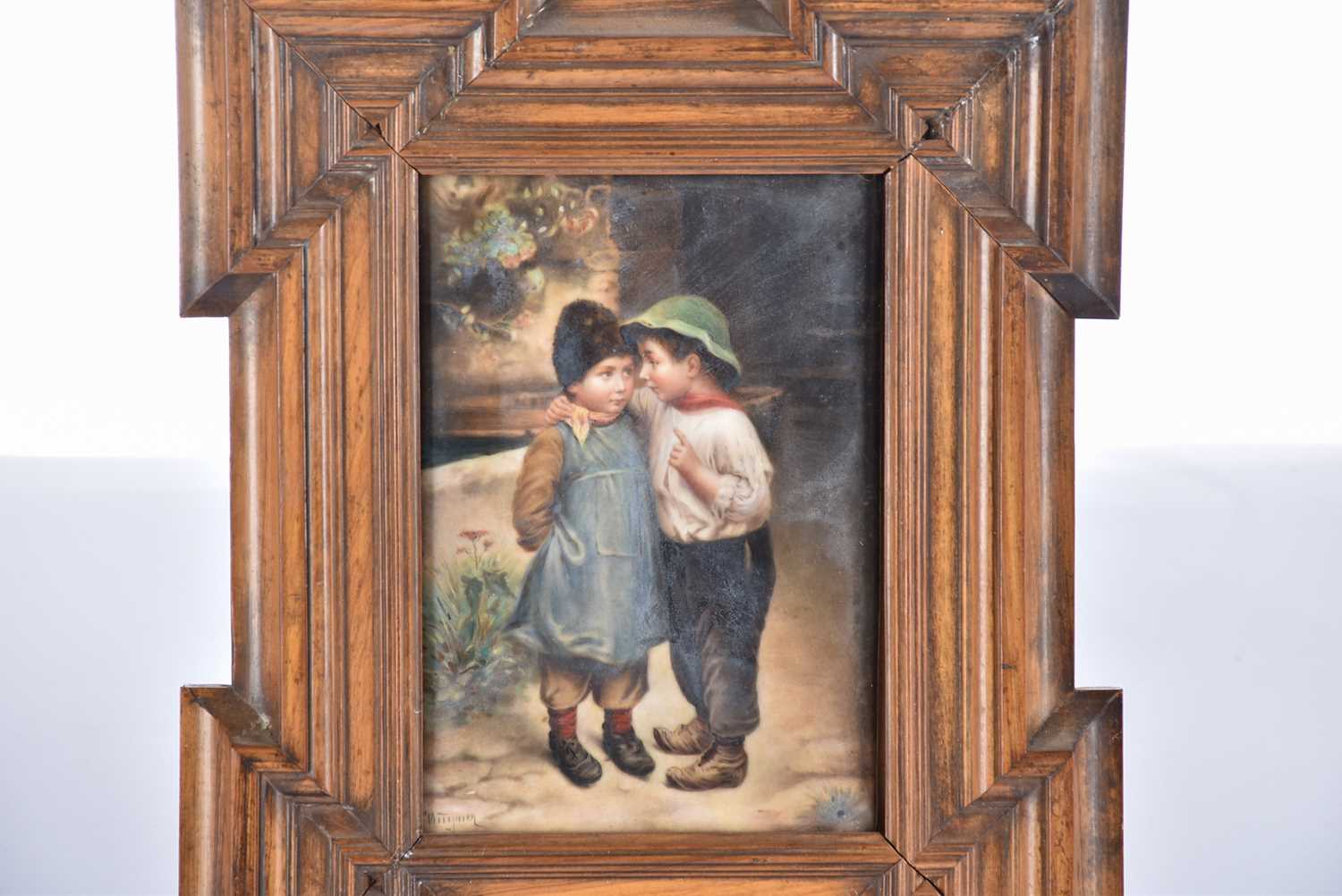 A German hand-painted porcelain plaque depicting two young boys in conversation, possibly KPM, - Bild 9 aus 9