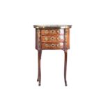 A Louis XVI satinwood and tulipwood Table en Chiffonier of oval section with pierced gallery top