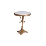 A 'Hollywood Regency' heavy gilt brass and marble-topped circular pedestal low table, 20th