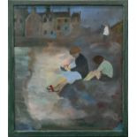 Tessa Newcomb (b.1955), 'The French Beach', 1994, oil on canvas, 34 cm x 29 cm in a wooden frame.