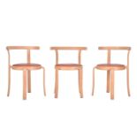 Thygesen & Sorensen for Magnus Olesen, a set of six stackable beechwood dining chairs. 41 cm wide