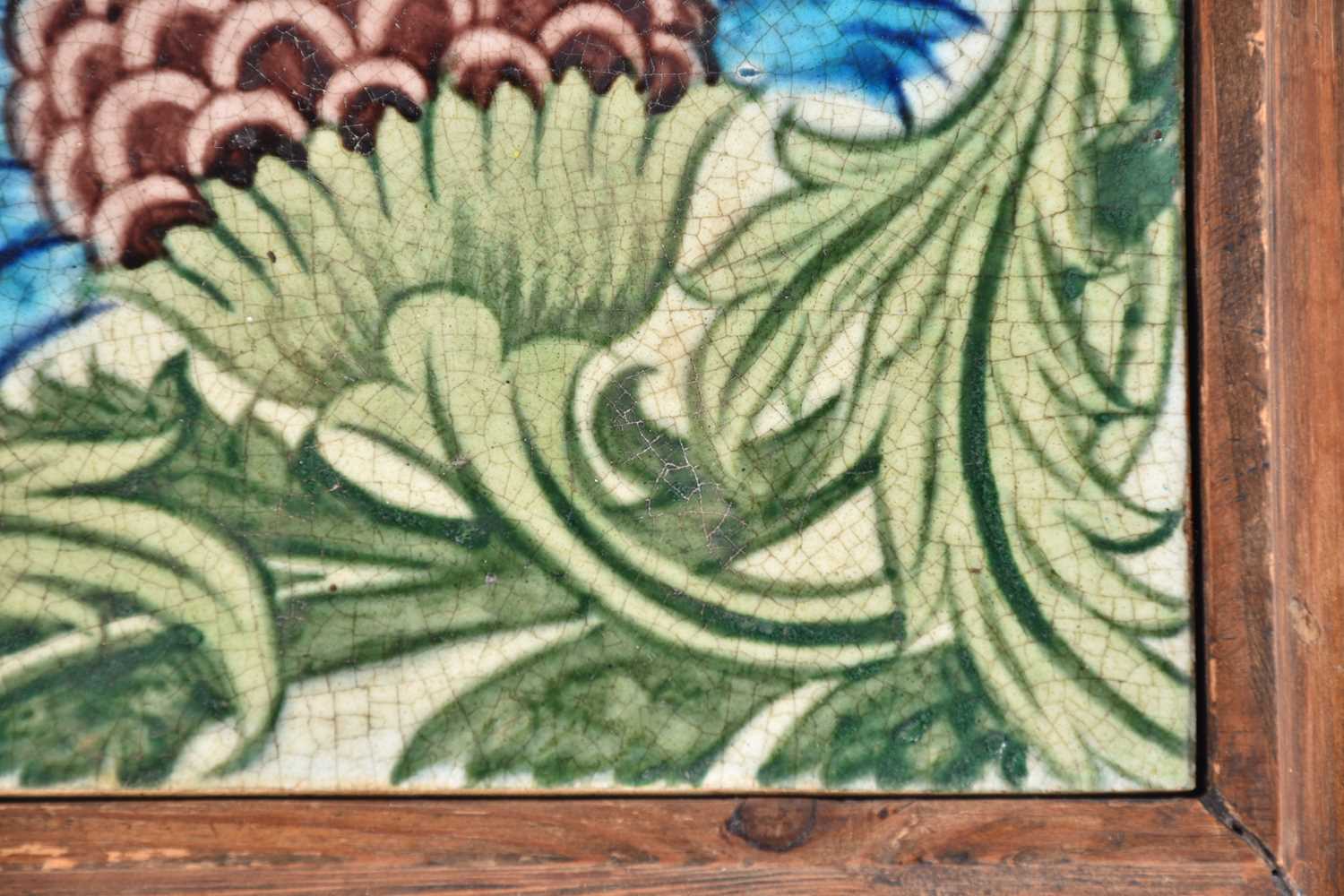 A late 19th Century William De Morgan Sands End pottery "Cornflower" pattern tile L 15cm, W 15. - Bild 3 aus 3