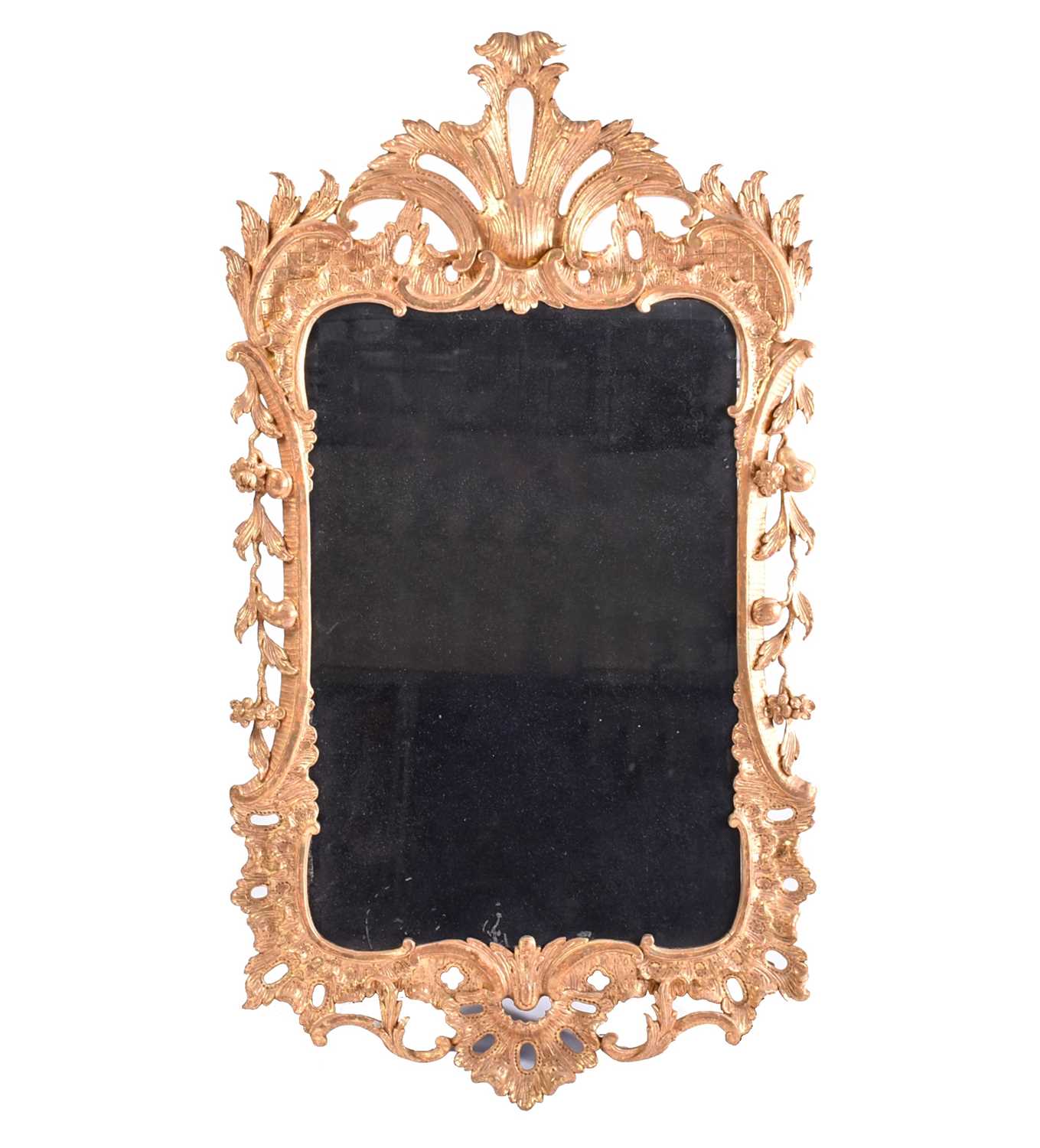 A good 18th-century carved wood and gilt gesso rectangular rococo wall mirror with overarching leafy - Bild 10 aus 28