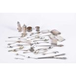 A small collection of silver items to include table cruet, boxed coffee spoons, napkin rings and