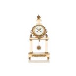 An early 20th-century white marble and gilt metal portico type clock by Ferdinand Berthoud of Paris,