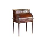 A French Louis Philippe mahogany cylinder bureau, late 19th century, with superstructure fitted