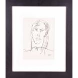 Keith Vaughan (1912-1977), portrait, ink on paper, initialled 'KV', 25.5 cm x 19 cm framed and