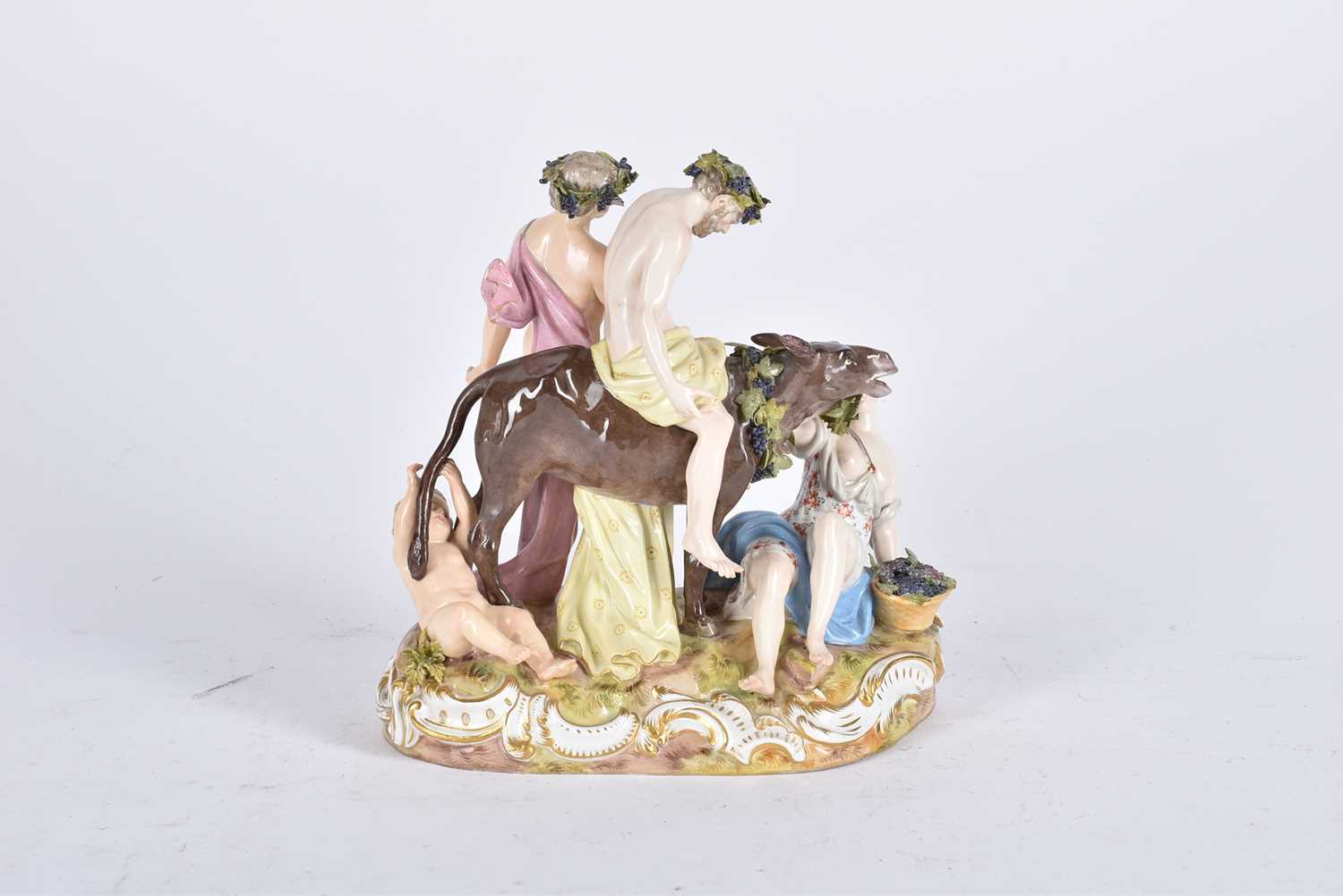 A Meissen porcelain figure group of the Drunken Silenus, 19th century, supported by Bacchus, a - Bild 3 aus 7