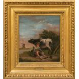 Follower of Paulus Potter (1625-1654), a boy with a cow in a landscape, oil on canvas, 30 cm x 26.5