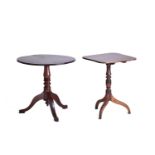 A George III mahogany revolving circular tripod table together with one mahogany and another