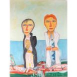 John Bellany (1942-2013), Untitled, abstract portrait of two women, acrylic on canvas, signed to